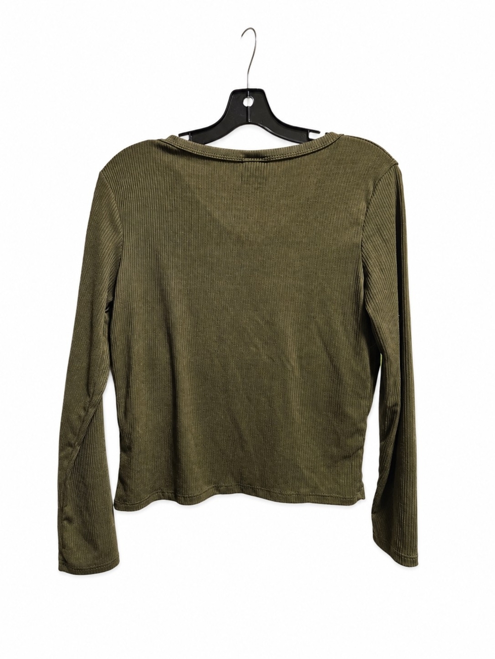 Olivia Rae Olive Green Ribbed V-Neck Long Sleeve Top Medium - Picture 4 of 4